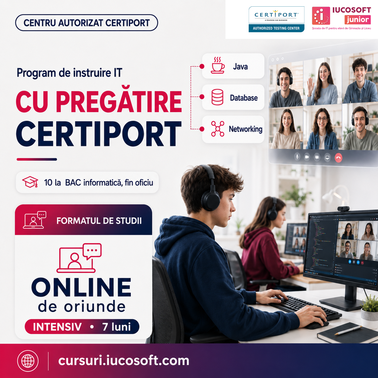 Curs de programare Java cu pregătire Certiport (Java, Baze de date, Rețele) Intensiv - Septembrie Online