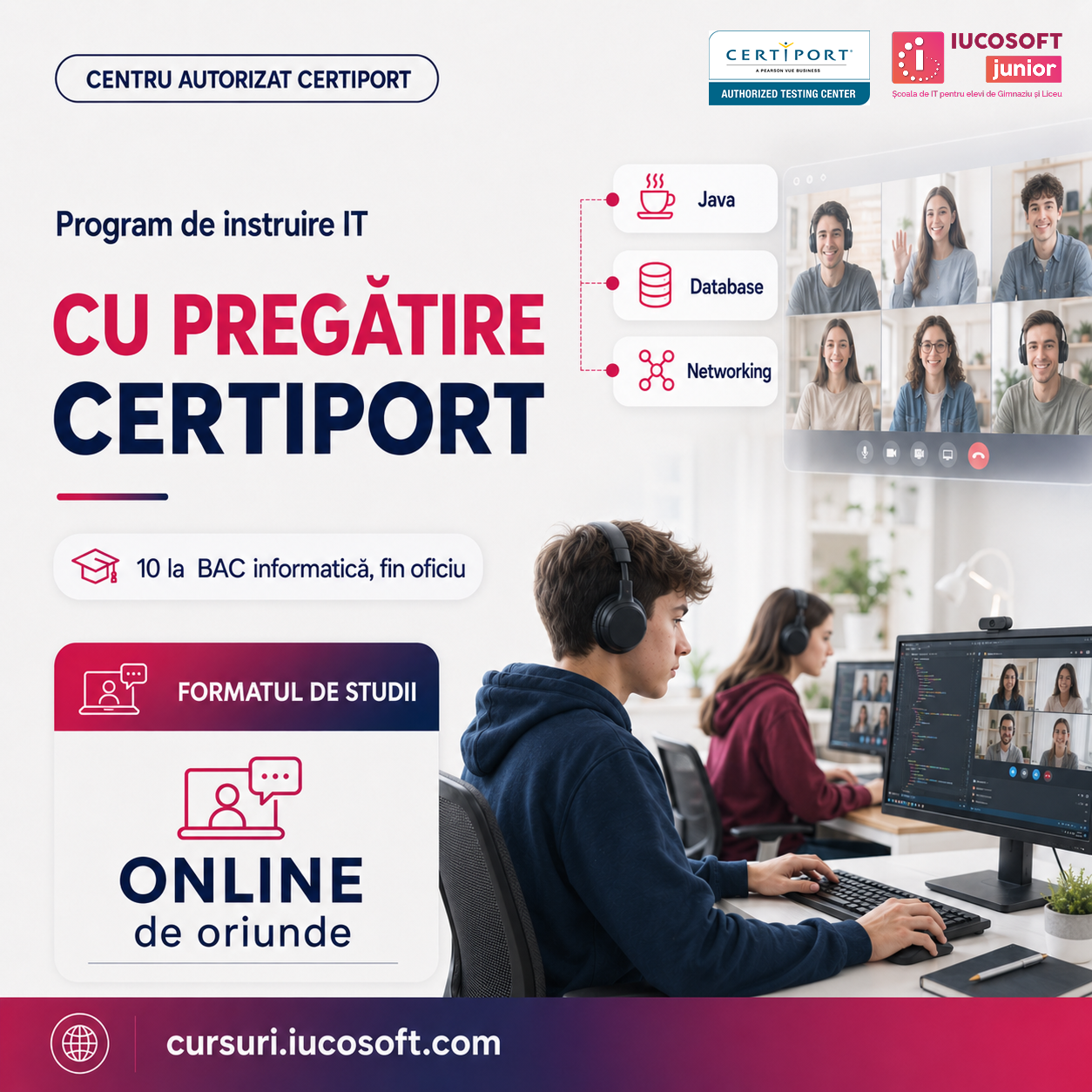 Curs de programare Java cu pregătire Certiport (Java, Baze de date, Rețele) - Septembrie Online