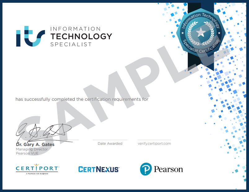 Exemplu certificat Certiport IT Specialist